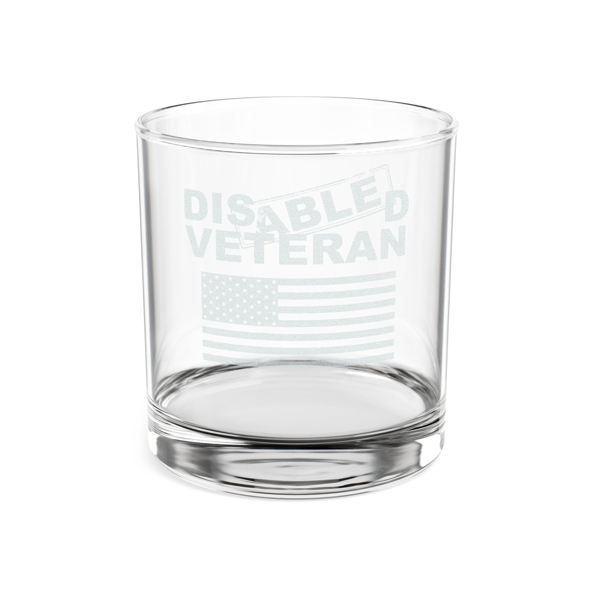 Disabled Veteran Engraved Whiskey Glass – 10.5 oz American Flag Rocks Glass