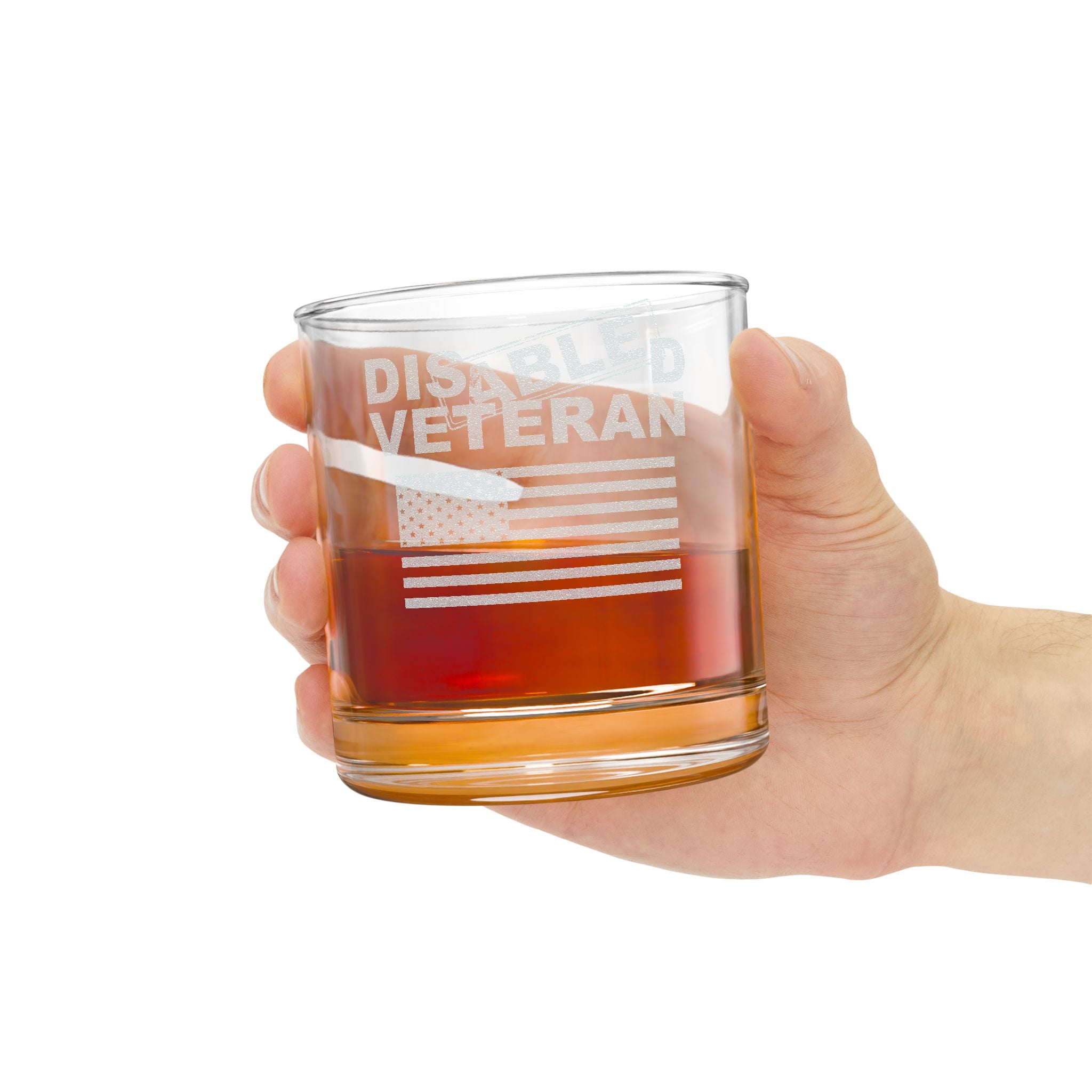 Disabled Veteran Engraved Whiskey Glass – 10.5 oz American Flag Rocks Glass